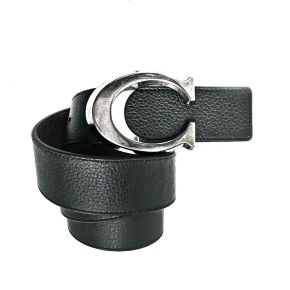 Coach Reversible Black & Brown Leather Belt w/ Large Gunmetal Sculpted C Buckle - Picture 8 of 12